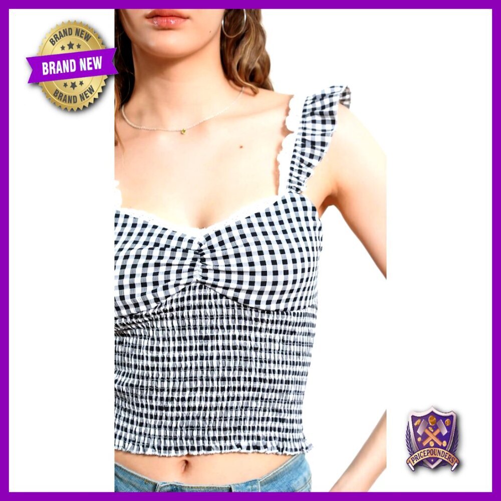 Gingham Crop Tank Top Vintage Y2K Backless Sleeveless Plaid Cami Summer - Picture 7 of 7
